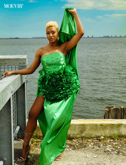 Couture Green Ruffle Dress