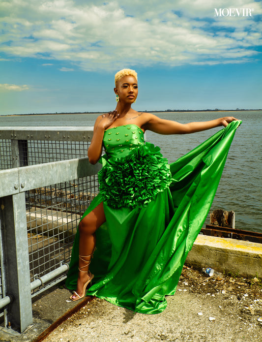 Couture Green Ruffle Dress