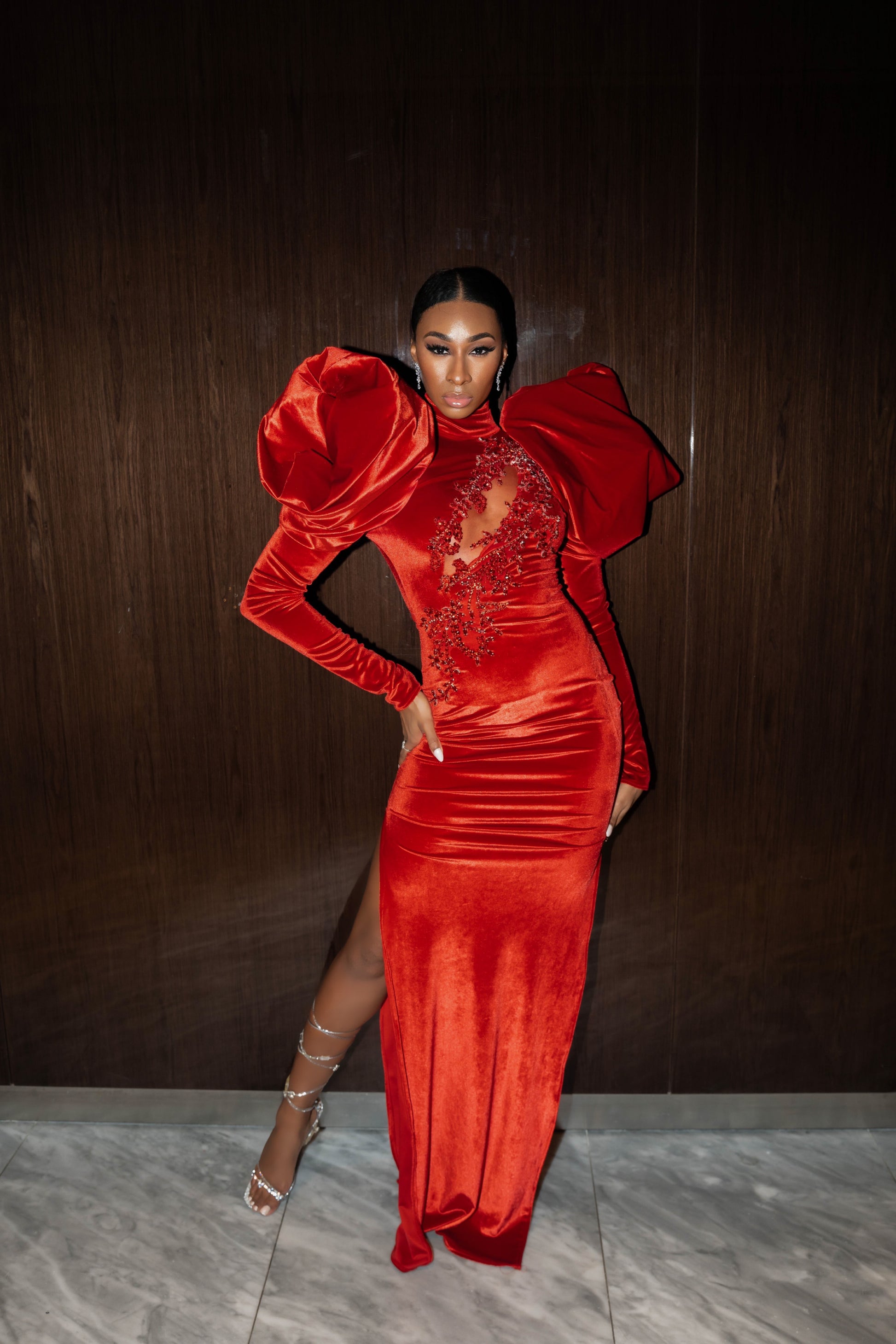 Velvet Puff Shoulder Maxi Dress Velvet Puff Shoulder Maxi Dress